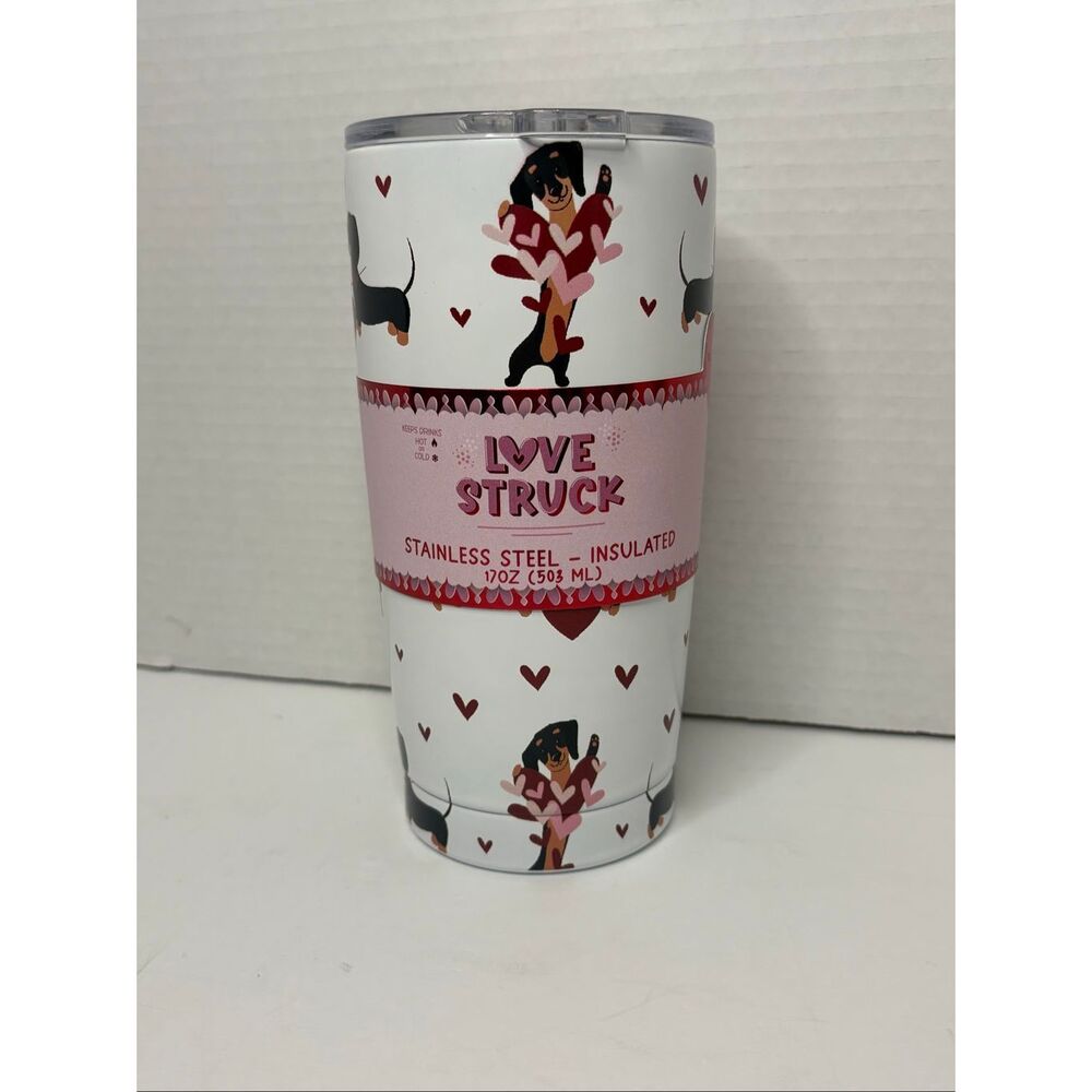 Love Struck Valentine’s Day White Dachshund Heart Stainless Steel Mug 17oz NWT